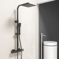 Acezanble - 250mm Square Matte Black Bathroom Thermostatic Mixer Shower Set With Shower Head