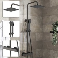 Acezanble - Bathroom Thermostatic Mixer Shower Set Square Matte Black Twin Head Exposed Valve