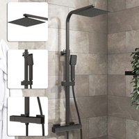 Acezanble - 25cm Square Matte Black Bathroom Thermostatic Mixer Shower Set With Shower Head