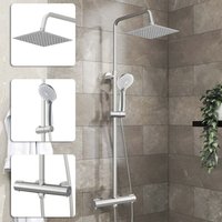 Acezanble Bathroom Thermostatic Mixer Shower Set Round Chrome Twin Head Exposed Valve