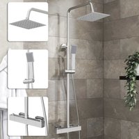 Acezanble Bathroom Thermostatic Mixer Shower Set Square Chrome Twin Head Exposed Valve
