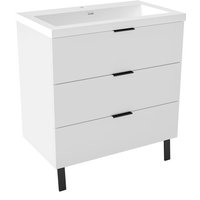 Acezanble 800mm Matt White Bathroom Vanity Unit with Wash Resin Basin Floor Standing Storage Cabinet 3 Drawer