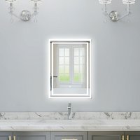 Acezanble 90x70cm Cool White Light Rectangle Bathroom LED Mirror with Anti-fog, Touch Switch, Horizontal or Vertical, IP44, Memory Function