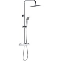 Acezanble Bathroom Square Exposed Chrome Twin Head Mixer Shower and Thermostatic Bar Set