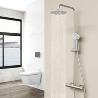 Acezanble - Thermostatic Twin Head Mixer Shower Set Round Bar Chrome Exposed Valve