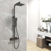 Bathroom Thermostatic Mixer Shower Set Square Black Twin Head Exposed Valve - Acezanble