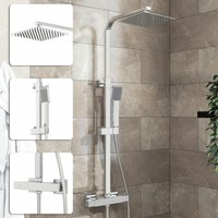 Acezanble - Bathroom Thermostatic Mixer Shower Square Chrome With Dual Head Rainfall Head Handset