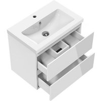 Acezanble Bathroom Vanity Unit with Basin Gloss White Cloakroom Sink Unit Cabinet Basin Wall Mounted Two Drawers 500mm