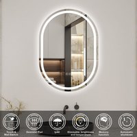 Acezanble - Oval Bluetooth Bathroom Mirror with 3 Colours led Lights, Demister Pad, Vertically or Horizontally Wall Mounted, Wall Switch/Touch Switch