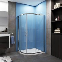 Acezanble 1200 x 800 mm offset Quadrant Shower Cubicle Enclosure 6mm Glass Sliding Shower Door with Left Entry Tray Waste + Plinth
