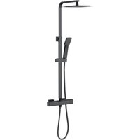 Acezanble - Square Matte Black Bathroom Thermostatic Mixer Shower Set With Shower Head