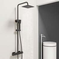 Acezanble - Square Exposed Black Twin Head Mixer Shower and Thermostatic Bar Set