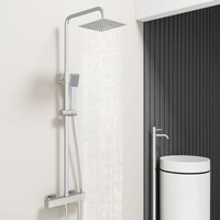 Acezanble Square Exposed Chrome Twin Head Mixer Shower and Thermostatic Bar Set