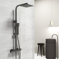 Acezanble - Square Matte Black Exposed Thermostatic Mixer Shower Set With Shower Head and Handheld
