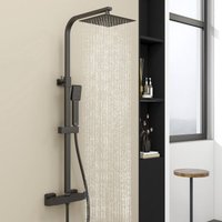Square Matte Black Thermostatic Exposed Mixer Shower With Rainfall Shower Kit - Acezanble