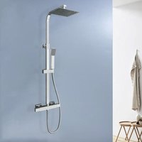 Acezanble - Thermostatic mixer shower faucet square chrome cold touch twin head silver