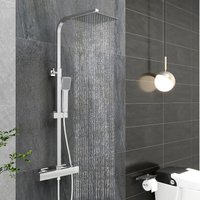 Acezanble - Thermostatic Mixer Shower Set Chrome All Square Exposed Valve Twin Head