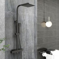 Acezanble - Thermostatic Mixer Shower Set Black All Square Exposed Valve Twin Head