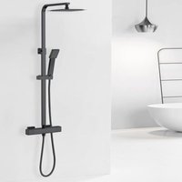 Thermostatic Mixer Shower Set Square Black Chrome Finish Twin Head Exposed Valve - Acezanble