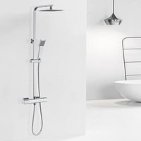 Acezanble - Thermostatic Mixer Shower Set Square Silver Chrome Finish Twin Head Exposed Valve