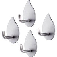 Tinor - Adhesive Hook, 4 Pieces 304 Stainless Steel Self-Adhesive Hooks Waterproof Wall Hooks Heavy Duty Bathroom Towel Holder Capacity 3kg Wall Hook