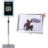 COSTWAY A4 Présentoir Stand Support d’Affiche sur Pied en Acier Inoxydable Hauteur Ajustable 73,5cm-118cm Argenté Publicitaire Stand