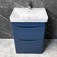 Aegean Bathroom Vanity Unit 600mm 2 Drawer Parisian Blue with Ceramic Basin Sink, With Tap