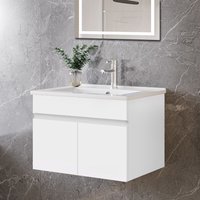 AICA Bathroom 590x385x400mm Wall-mounted Vanity Unit,Matte White MDF Double-door,Detachable Soft Close + Thin Ceramic Basin