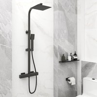 Aica Sanitaire - aica Matte Black Thermostatic Mixer Shower Set Square Twin Head Exposed Valve