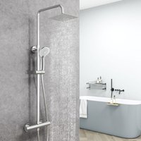 Aica Sanitaire - aica Bathroom Mixer Shower Thermostatic Exposed Valve Twin Head Set Chrome Square