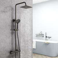 Aica Sanitaire - aica Bathroom Mixer Shower Thermostatic Exposed Valve Twin Head Set Black Square