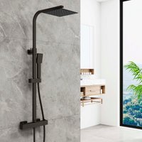 Aica Bathroom Mixer Shower Thermostatic Twin Shower Head Square Bar Valve Set Black