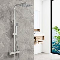 Aica Bathroom Mixer Shower Thermostatic Twin Shower Head Square Bar Valve Set Chrome