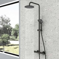 Aica Sanitaire - aica Bathroom Round Thermostatic Mixer Shower Set Matte Black With Shower Head and Handheld