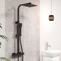 Aica Sanitaire - aica Bathroom Matt Black Square Mixer Shower Thermostatic Set Twin Head