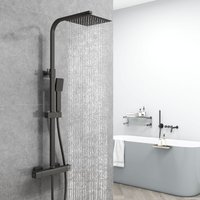 Aica Bathroom Thermostatic Mixer Shower Set Matte Black Large Square Bar Exposed Valve