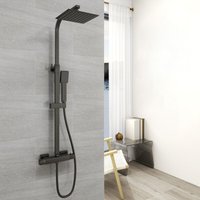 Aica Sanitaire - aica Bathroom Thermostatic Mixer Shower Set Twin Head Exposed Valve Black Square