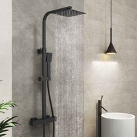 Aica Sanitaire - aica Bathroom Thermostatic Mixer Shower Set Matte Black Twin Head Exposed Valve