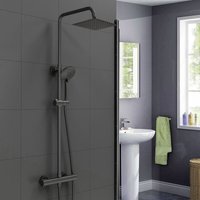 AICA Bathroom Thermostatic Mixer Shower Set Square Black Twin Head Exposed