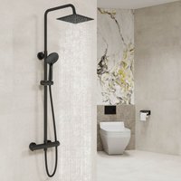 Aica Sanitaire - aica Bathroom Thermostatic Mixer Shower Set Square Black Twin Head Exposed