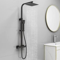 Aica Sanitaire - aica Bathroom Thermostatic Mixer Shower Twin Head Set Square Matt Black