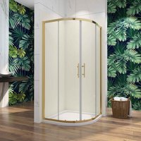 Aica Brushed Gold 800x800mm Quadrant Shower Enclosure with Tray and Riser Kit