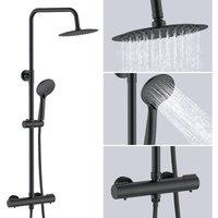 Aica Sanitaire - aica Matte Black Mixer Shower Exposed Valve Themostatic Round Bar Set