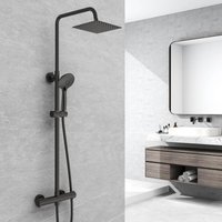 Aica Sanitaire - aica Square Bathroom Mixer Shower Thermostatic Twin Head Set Matte Black