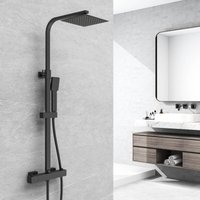 Aica Sanitaire - aica Thermostatic Bathroom Mixer Shower Set Matte Black Square Exposed Valve