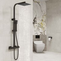 Aica Sanitaire - aica Square Matt Black Thermostatic Mixer Shower Twin Head Rainfall Head Handset Bathroom