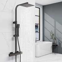 Aica Modern Bathroom Thermostatic Mixer Shower Set Square Matte Black Twin Head Exposed Valve