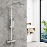 Aica Thermostatic Mixer Shower Set Square Chrome With adjustable 8 Overhead Shower Head