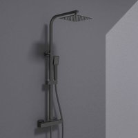Aica Thermostatic Twin Head Mixer Shower Set Square Bar Matt Black Exposed