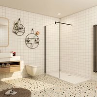 Aica Walk In Shower Screen 8mm Nano Glass Frameless Black Wet Room 600mm